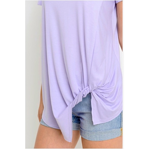 📍SALE Lilac Asymmetrical Knotted Tee Top S - Picture 5 of 7